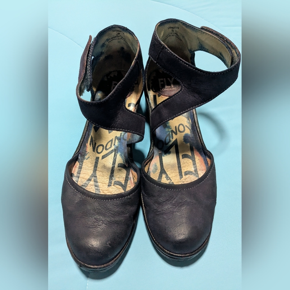 Fly London Women's Navy Leather Wedges